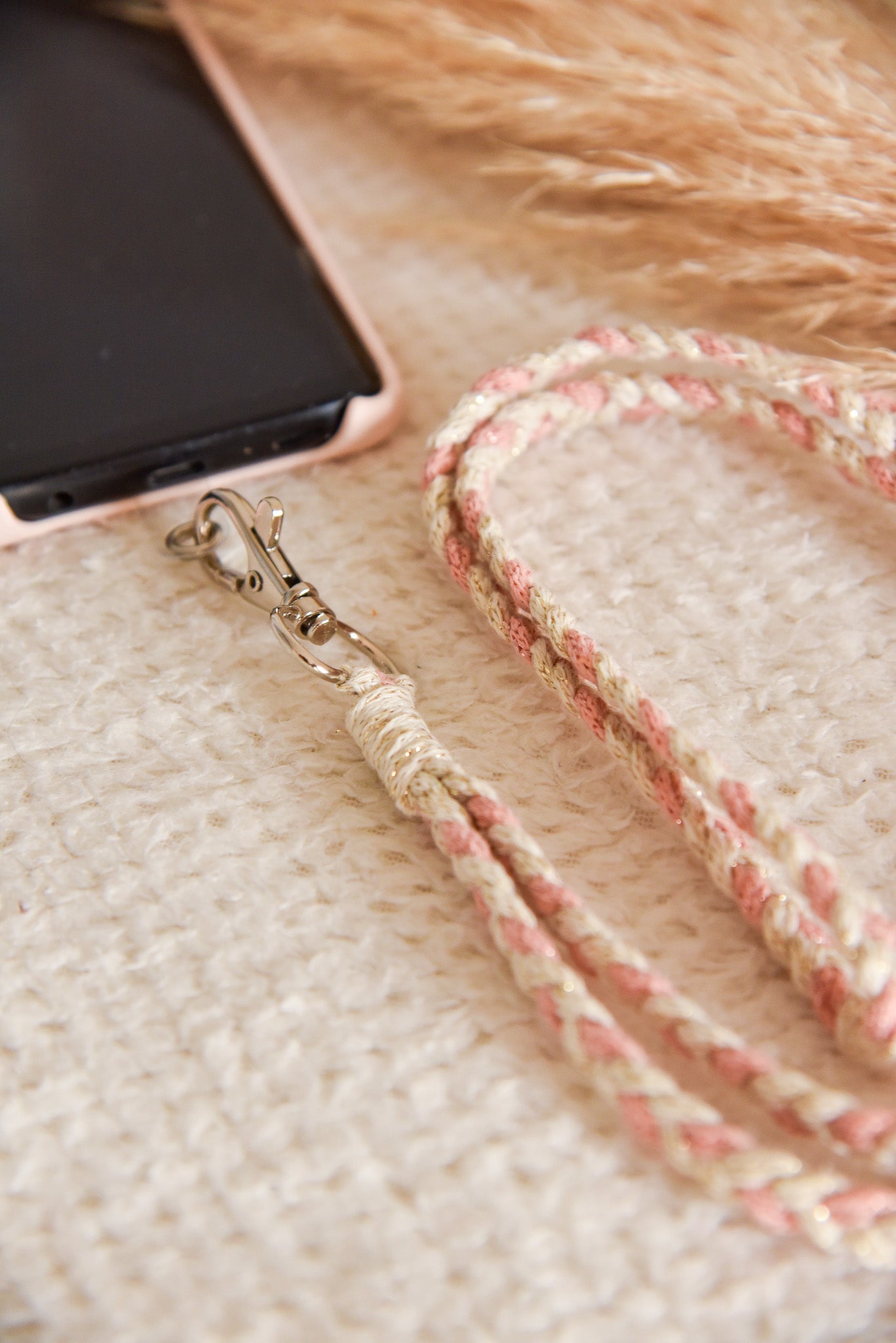 Collier attache téléphone PETIT MODELE pailleté bi-color