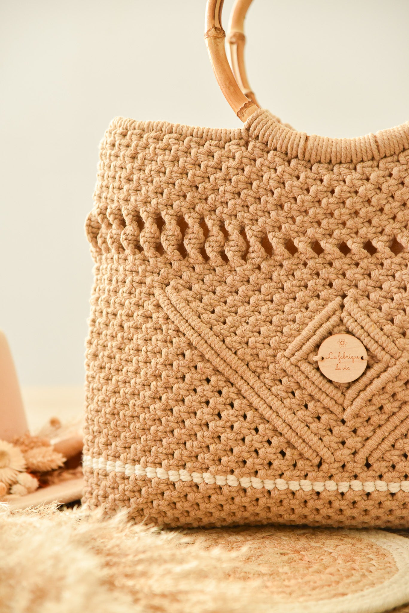 Sac à main macramé grand modèle bambou (modèle n°2)
