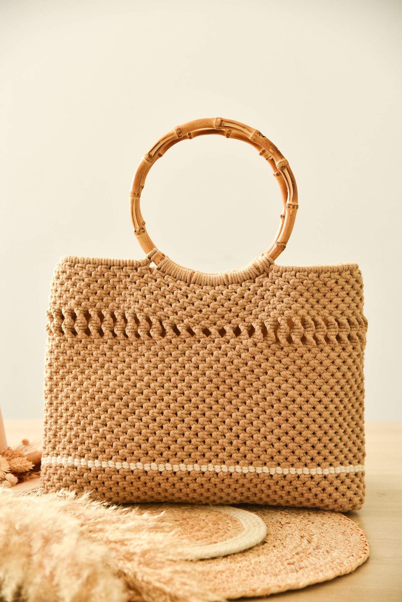 Sac à main macramé grand modèle bambou (modèle n°2)