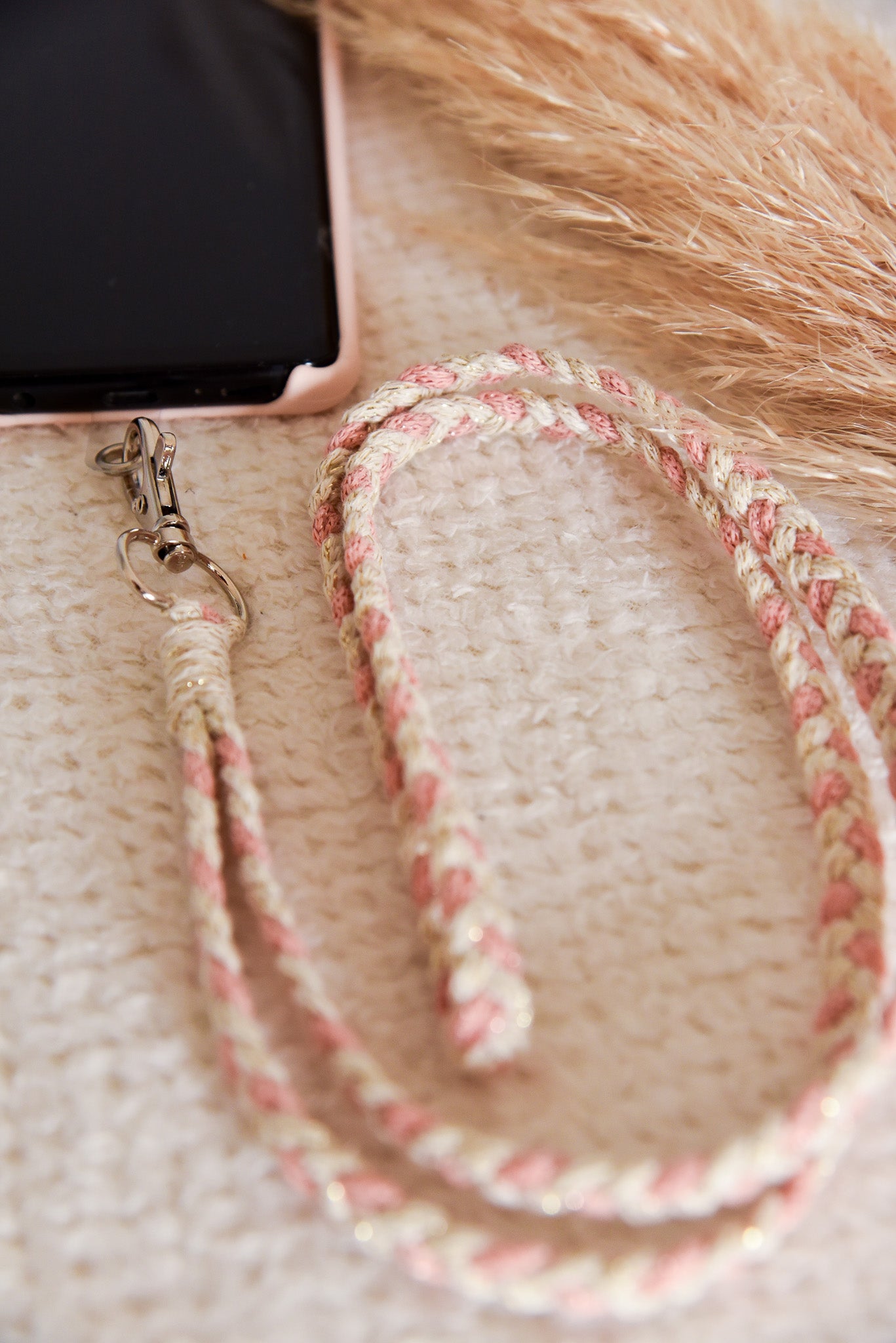 Collier attache téléphone PETIT MODELE pailleté bi-color