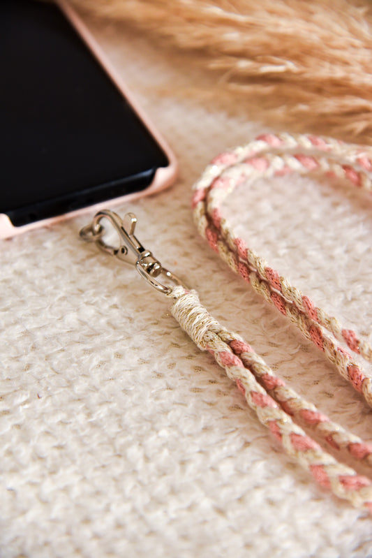 Collier attache téléphone GRAND MODELE pailleté bi-color