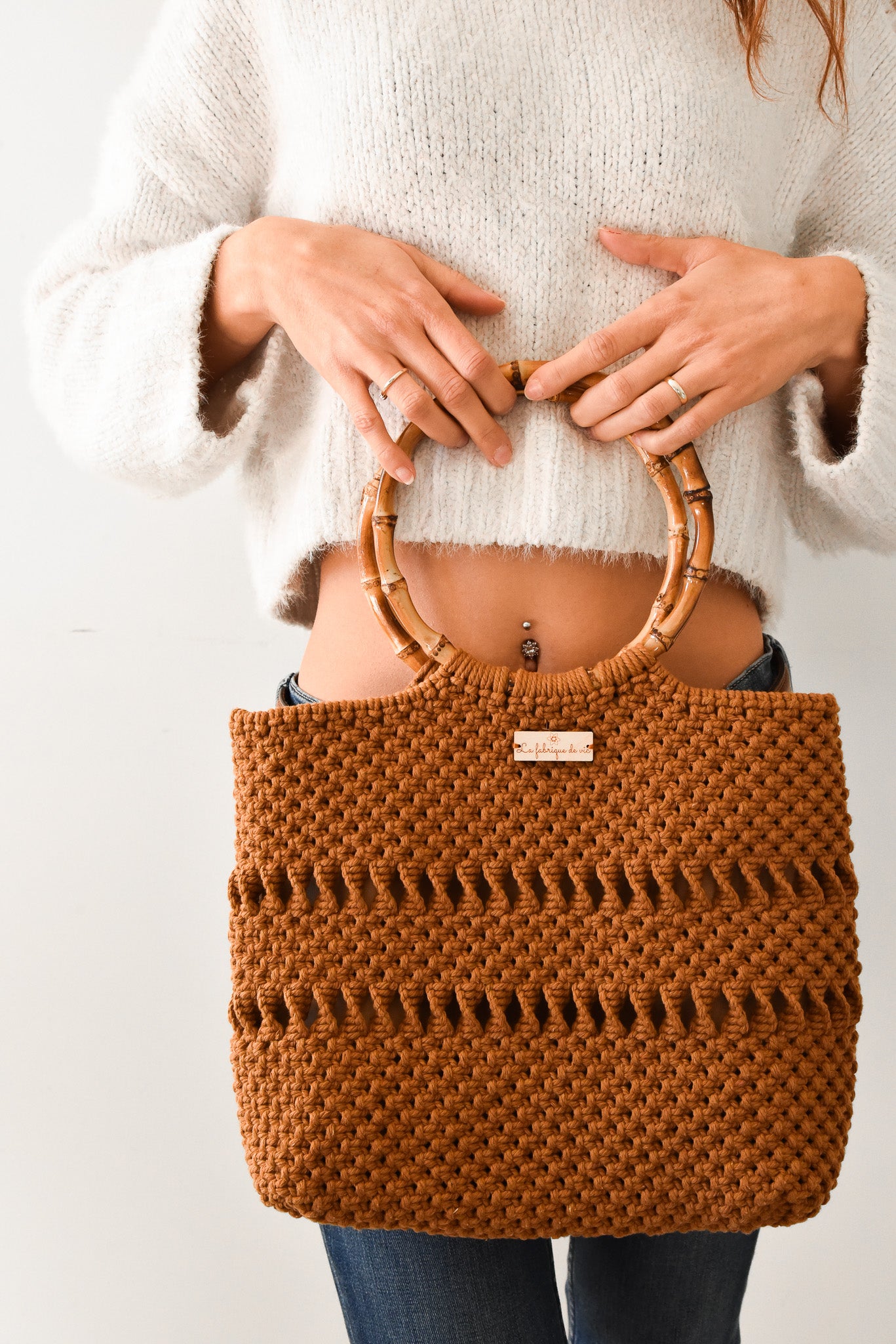 Sac à main macramé grand modèle bambou